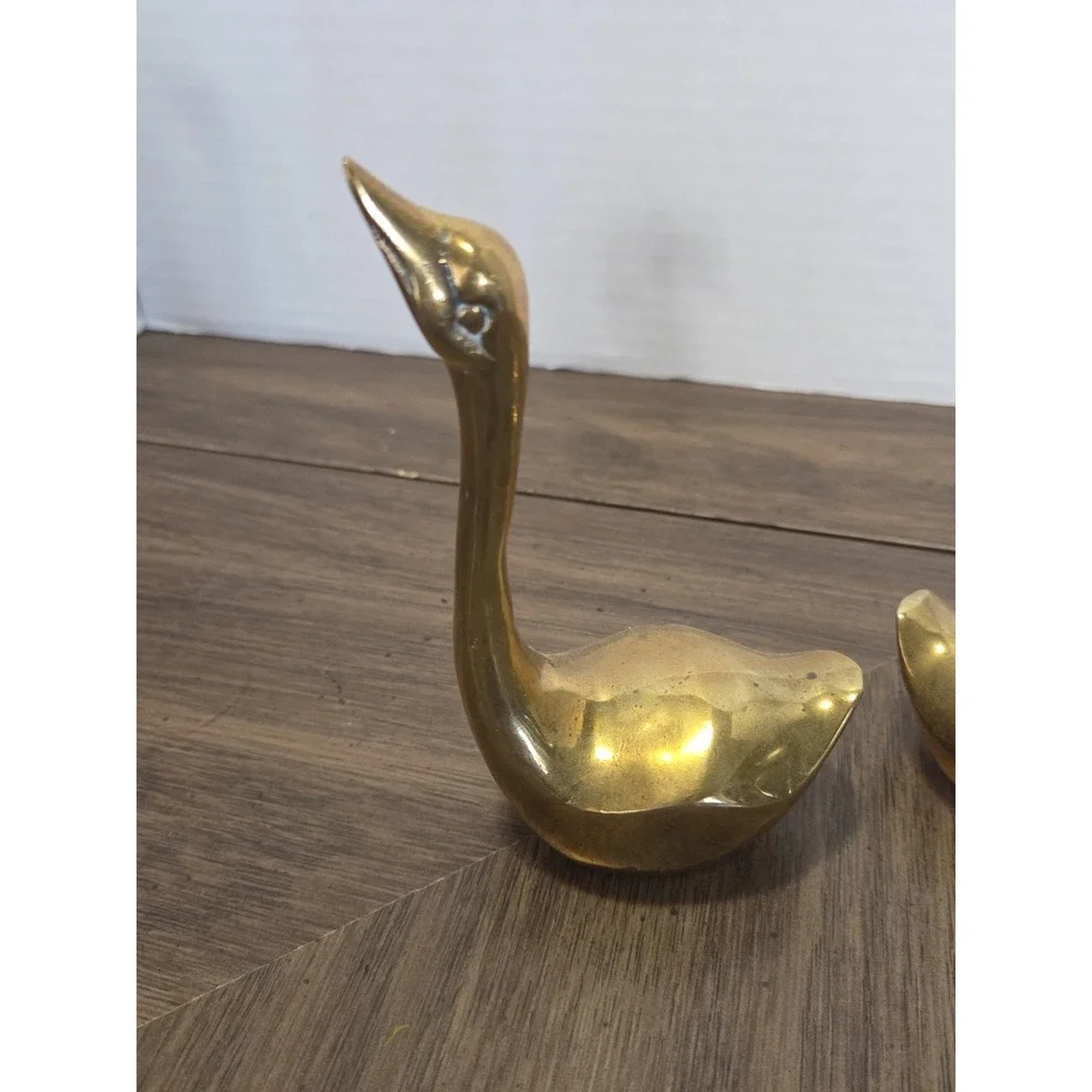 vintage solid brass swan figurines or geese, Cottagecore Farmhouse